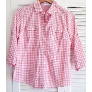 pink & white gingham button down top